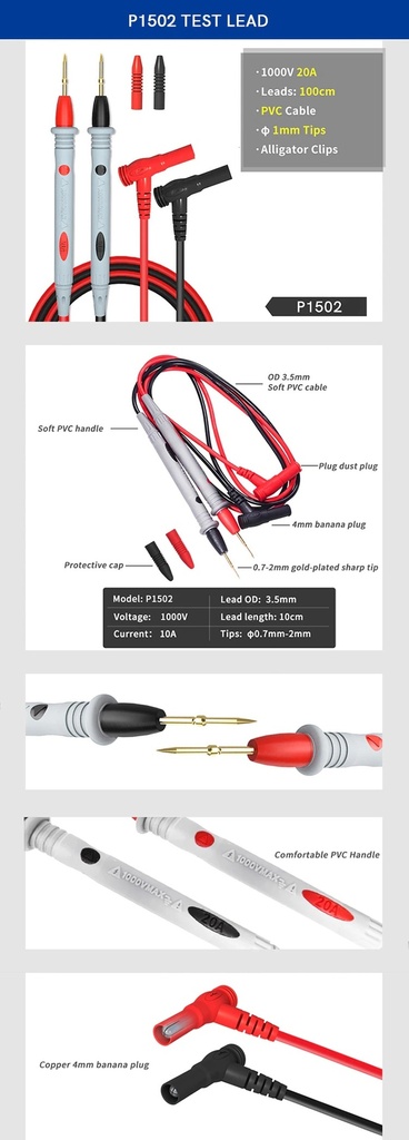 multímetro P1503, puntas, agujas reemplazables, kits de cables de prueba, sondas para multímetro digital, tester